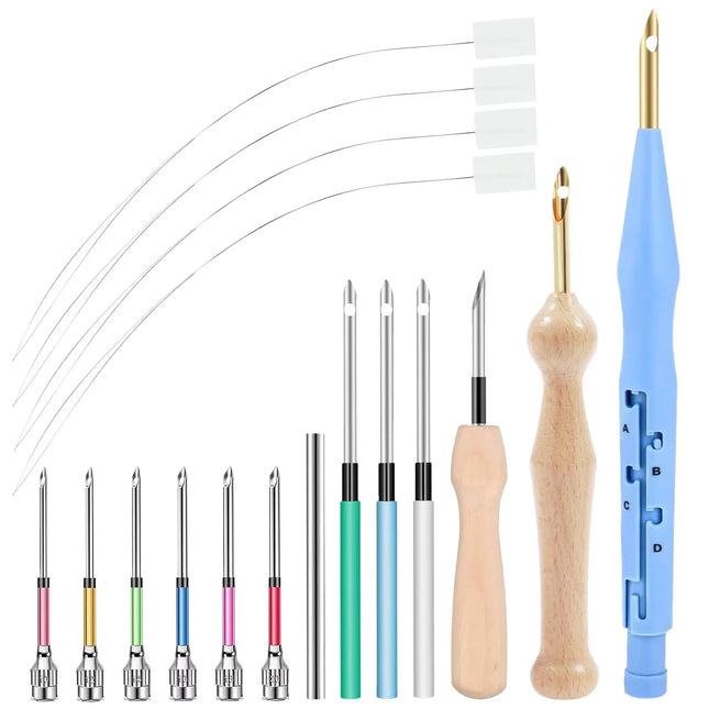 17Pcs Punch Needle Embroidery Kits Wooden Yarn Clothes Embroidery Pen Crochet Knitting DIY Craft Stitching Sewing Tools