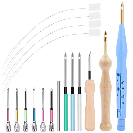 17Pcs Punch Needle Embroidery Kits Wooden Yarn Clothes Embroidery Pen Crochet Knitting DIY Craft Stitching Sewing Tools