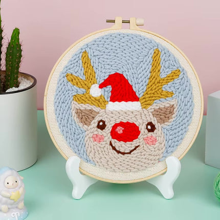 Xmas Punch Needle Embroidery Kit with Yarn for Beginners DIY Needlework Wool Work for Christmas Gift Home Decor