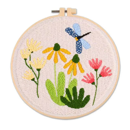 Punch Needle Embroidery Flower Butterfly Bird Punch Needle Kit with Stamped Cloth  Instructions Yarn Needle Kit for DIY Work