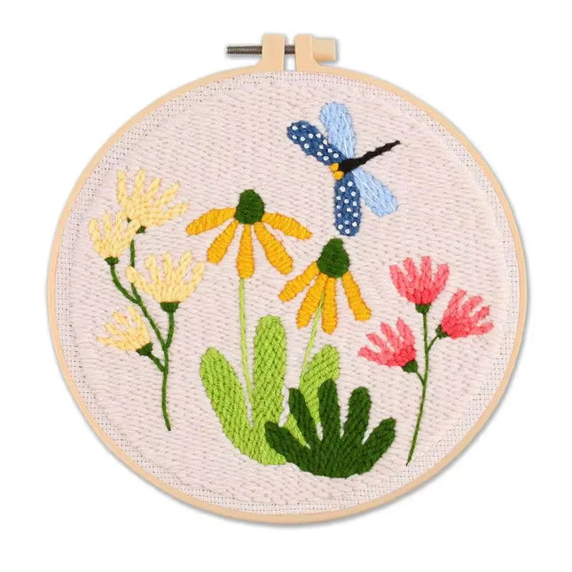 Punch Needle Embroidery Flower Butterfly Bird Punch Needle Kit with Stamped Cloth  Instructions Yarn Needle Kit for DIY Work