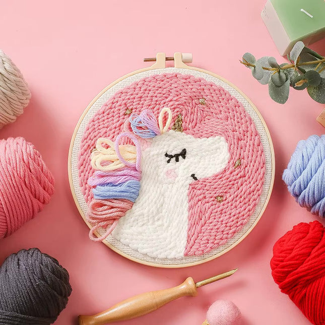 Lovely Yarn Animal Punch Needle Embroidery Kit with Yarn for Beginners DIY Needlework Wool Work Decorative Paintings Home Decor