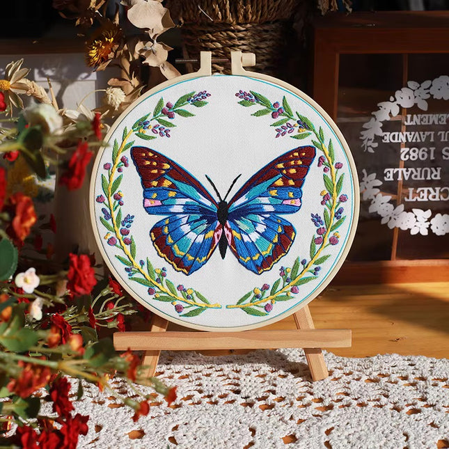 Butterfly Broidery Kit with flower Embroidery Kit for Beginners Needles Enough Embroidery Thread