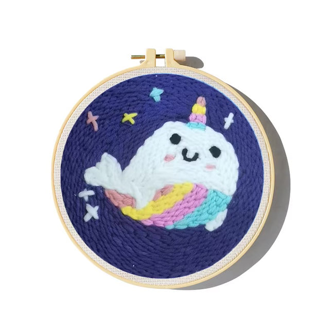 Cartoon Unicorn Dolphin Embroidery Patterns Punch Needle Kits Soft Yarn Needlework DIY Craft Kit