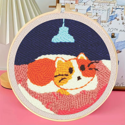 Animal Cat Pattern Punch Needle Embroidery Starter Kit Punch Needle Kits Embroidery Pen For Adults Kids Beginner Gift Home Decor