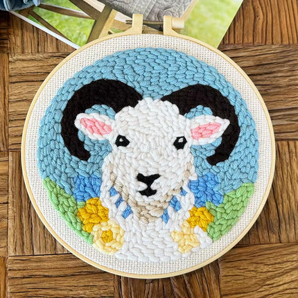 Animal Horse Sheep Cow Punch Needle Kit with EN/CN Instruction,Needle,Threader,Pen Kit for DIY Craft