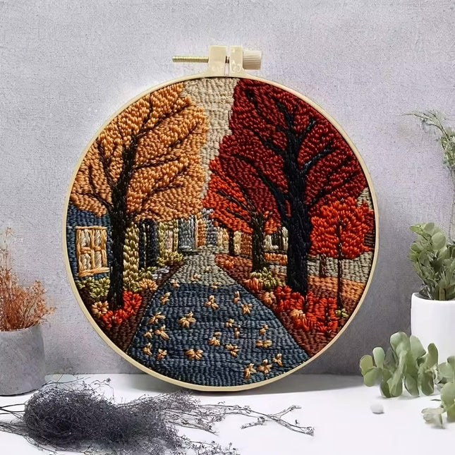 The Street Scenery Series Handmade DIY Embroidery Material Package Set Includes A 15-centimeter Embroidery Clip, Needle And Thre