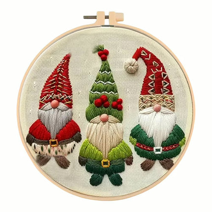 Merry Christmas Needlework Embroidery Kit with Pattern Cotton Threads Needles Hoop Handmade Sewing Art Craft Kit for Adults