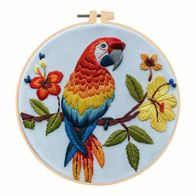 Cute Animal Handmade Embroidery Kit with Pattern Cotton Threads Needles Hoop Handmade Sewing Art Craft Kit for Mom Grandma