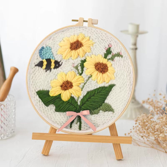 Sunflower Embroidery StarterKit Magic Punch Needle For Home Decoration European Style Instructions Cross Stitch Set With Hoops