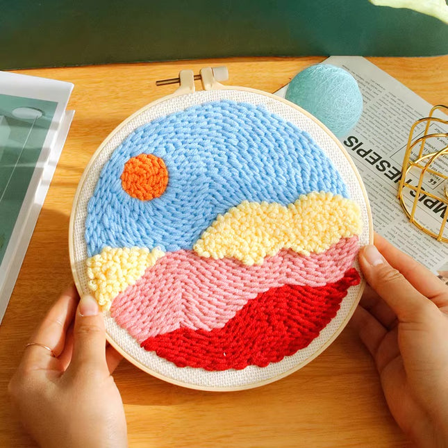 GATYZTORY Landscape Punch Needle Embroidery Kit for Beginners Soft Yarn Painting Arts Needlework Embroidery Set Home Decor