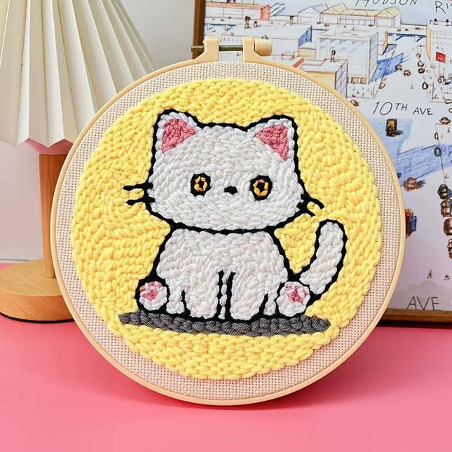 Animal Cat Pattern Punch Needle Embroidery Starter Kit Punch Needle Kits Embroidery Pen For Adults Kids Beginner Gift Home Decor
