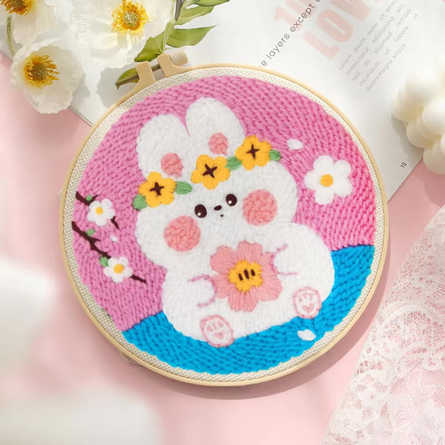 Punch Needle Embroidery Starter Kits Flower Easy Punch Needle Kits Animal Tool with Instruction Threader Fabric Yarns and Hoop