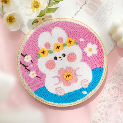 Punch Needle Embroidery Starter Kits Flower Easy Punch Needle Kits Animal Tool with Instruction Threader Fabric Yarns and Hoop