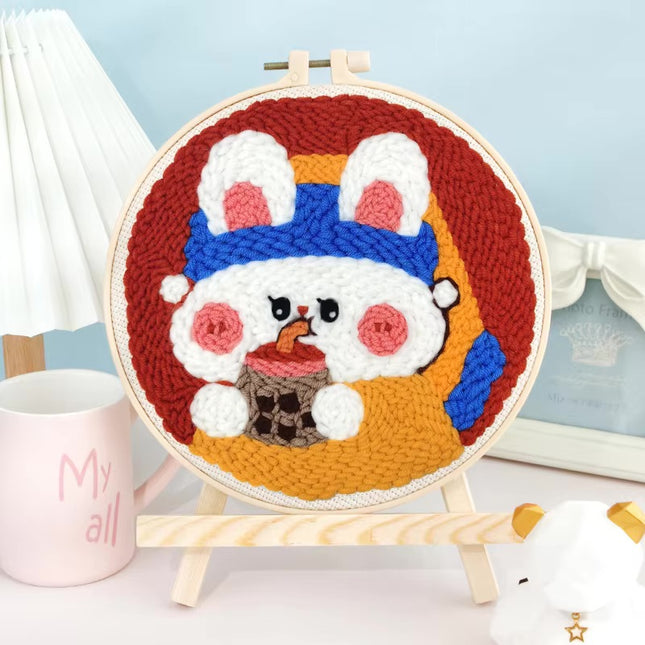 20x20cm Punch Needle Embroidery Starter Kits Rabbit Pattern for Adults Beginners Handcraft Punch Needle Kits with Embroidery