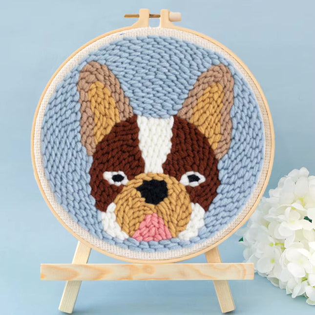 Animal Punch Needle Embroidery Set for Beginners Lovely Dog Punch Needle Poke DIY Needlework Wool Sewing Kit Home Decor