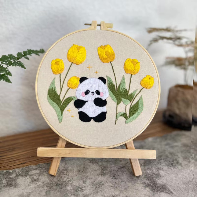 Embroidery Starter Kits with Panda Flowers Pattern and Instructions Color Threads and Needles Embroidery Kit for Beginners