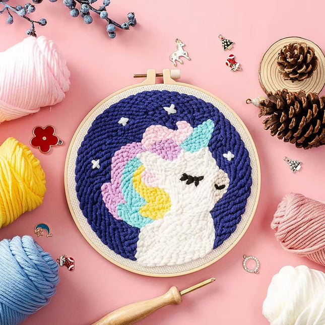 Lovely Yarn Animal Punch Needle Embroidery Kit with Yarn for Beginners DIY Needlework Wool Work Decorative Paintings Home Decor