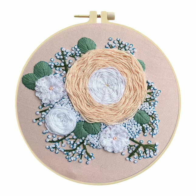 Flower Stamped Cross Stitch Embroidery Kits with Hoop Cloth Color Thread