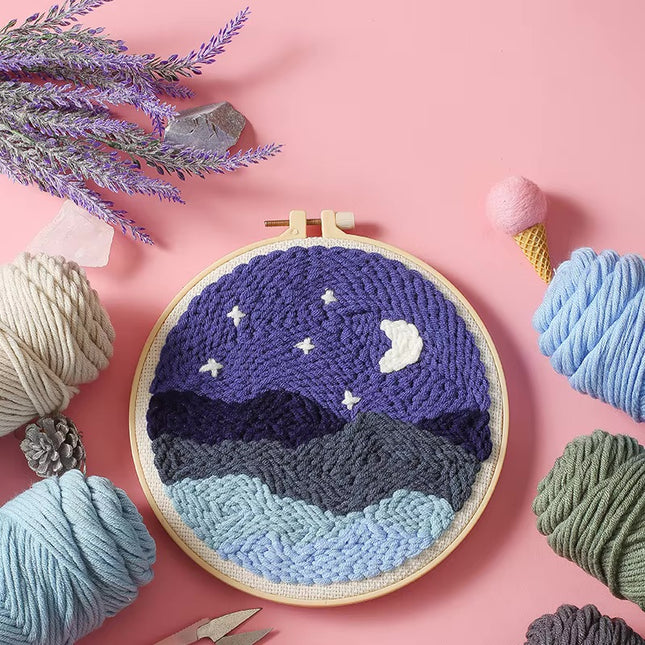Moon Night Punch Needle Embroidery Kit for Beginners Soft Yarn Van Gogh Starry Sky Needlework Wall Painting Home Decor
