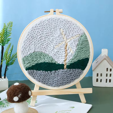Diy Punch Needle Kits for Adults Beginner Landscape Punch Needle Fabric Yarns Embroidery Needlework Cross Stitch Diy Crafts