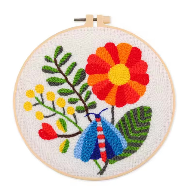 Punch Needle Embroidery Flower Butterfly Bird Punch Needle Kit with Stamped Cloth  Instructions Yarn Needle Kit for DIY Work