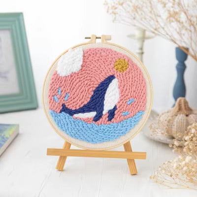﻿ Punch Poke Needle Embroidery Starter Kits Craft Dolphin Swan Flamingo Kids Children Funny Easy DIY Needlework Set For Beginner