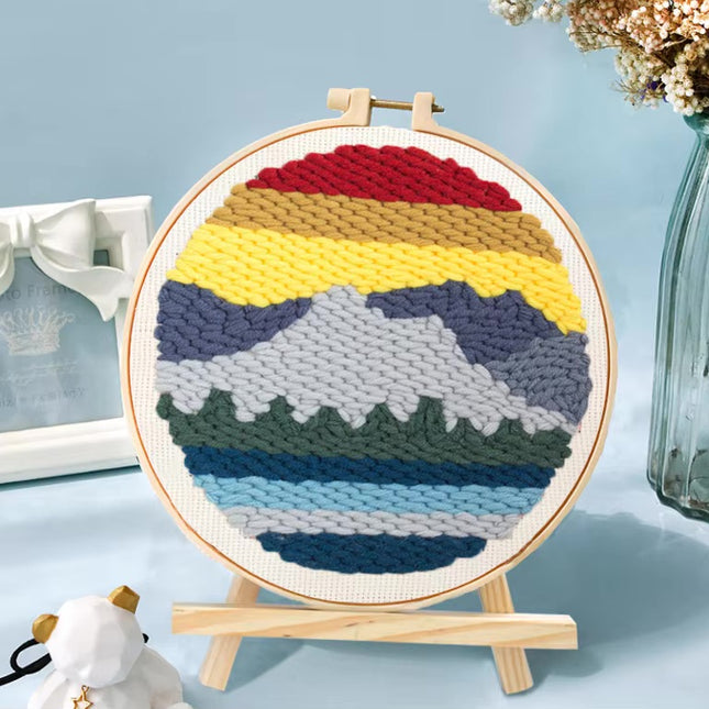 GATYZTORY DIY Landscape Pattern Punch Needle Embroidery Kit 20x20cm Frame Punch Set for Beginners Easy Handicraft DIY Decor Gift