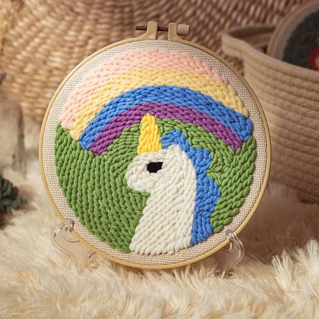 Cartoon Unicorn Dolphin Embroidery Patterns Punch Needle Kits Soft Yarn Needlework DIY Craft Kit