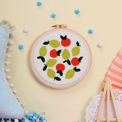 DIY Punch Needle Embroidery Kit with Yarn Food Pattern Starter Kit Magic Tufting Set Poking Cross Stitch Handwork Needlework