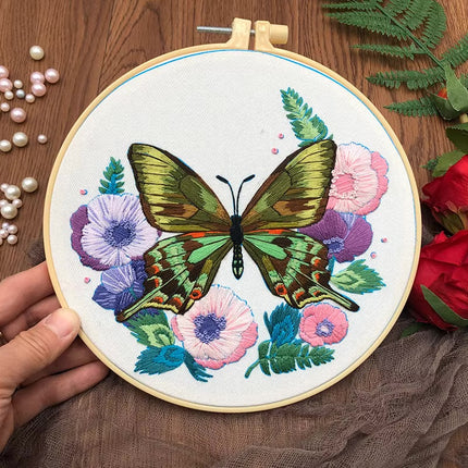 Butterfly Broidery Kit with flower Embroidery Kit for Beginners Needles Enough Embroidery Thread