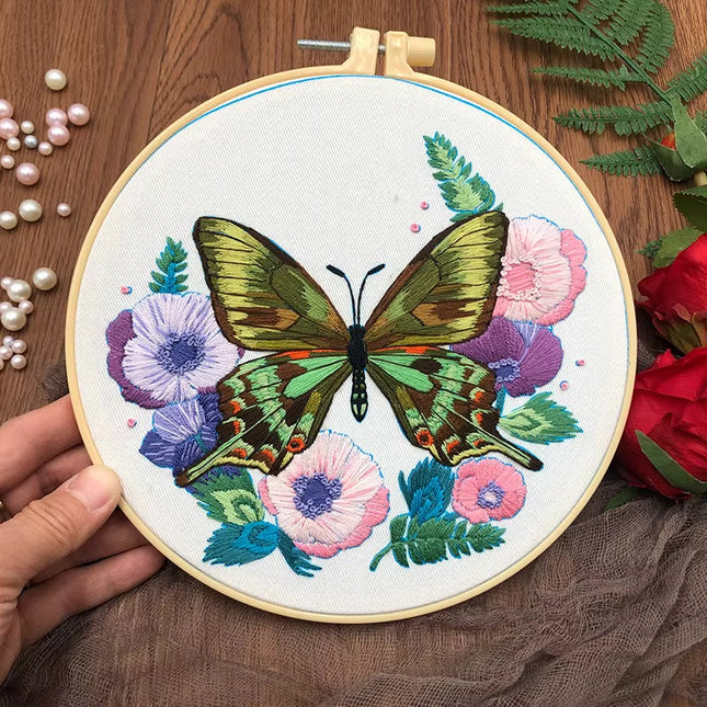 Butterfly Broidery Kit with flower Embroidery Kit for Beginners Needles Enough Embroidery Thread