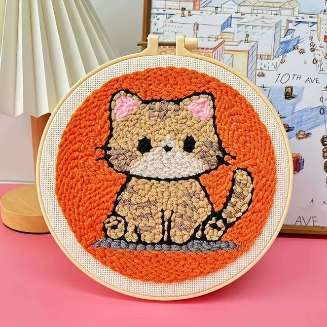 Animal Cat Pattern Punch Needle Embroidery Starter Kit Punch Needle Kits Embroidery Pen For Adults Kids Beginner Gift Home Decor