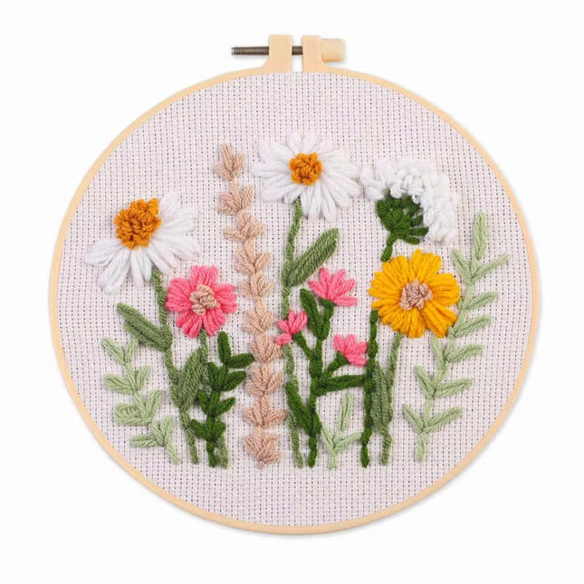 Daisy Sunflower Flower Punch Needle Kit with EN Instructions Stamped Cloth,Needle, Pen,Threader Kit for DIY Craft