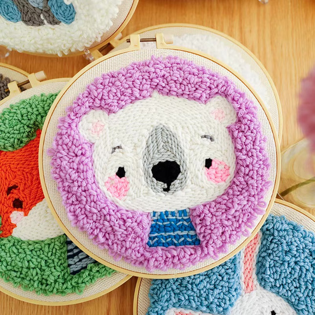 Lovely Yarn Animal Punch Needle Embroidery Kit with Yarn for Beginners DIY Needlework Wool Work Decorative Paintings Home Decor