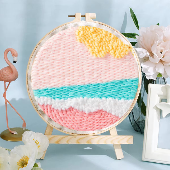 20x20cm Punch Needle Embroidery Starter Kits Rug Hooking Kit for Adults Beginners Handcraft Punch Needle Kits with Embroidery