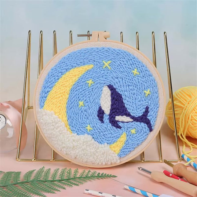 Scenery Moon Punch Needle Embroidery Starter Kits DIY Craft Set Rug Hooking Punch Needle Tool With Threader Fabric Wool Yarn