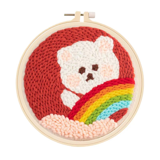 Embroidery Starter Kit Punch Needle Threader Fabric Embroidery Hoop Yarn Rug Punch Needle Pock Pen for Adults Kids Beginner