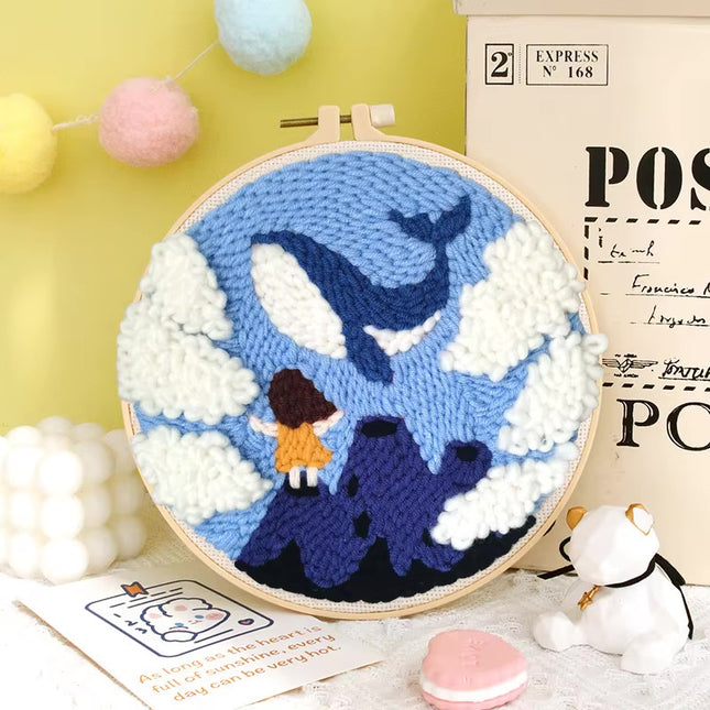 Magic Punch Needle Set Embroidery Starter Kit Circle Rabbit Hooking Beginner  Pock Pen Hoop For Kids Adults Diy Craft Gift
