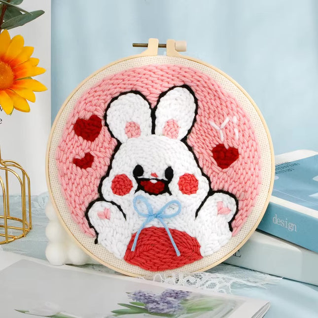 Magic Punch Needle Set Embroidery Starter Kit Circle Rabbit Hooking Beginner  Pock Pen Hoop For Kids Adults Diy Craft Gift