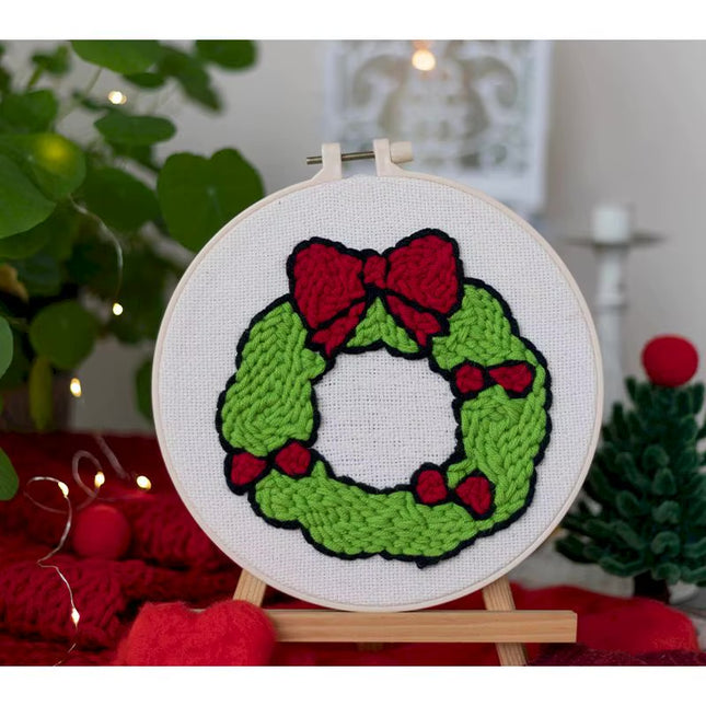 Easy DIY Craft Punch Needle Embroidery Kits with Stamped Color Pattern Package Instruction,Yarn and Adjustable Pen Christmas
