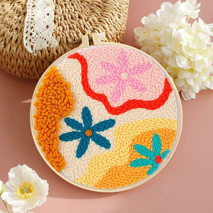 DIY Embroidery Kits For Beginner Craft Punch Needle Set Rug for Starter Kits with Stamped Sunflower Pattern Fabric Yarn Hoop