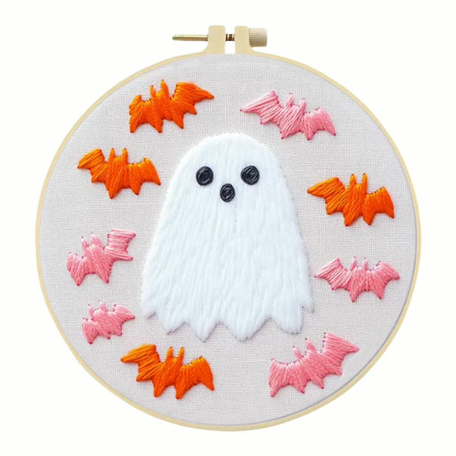Halloween Stamped Cross Stitch Embroidery Kits with Hoop Cloth Color Thread
