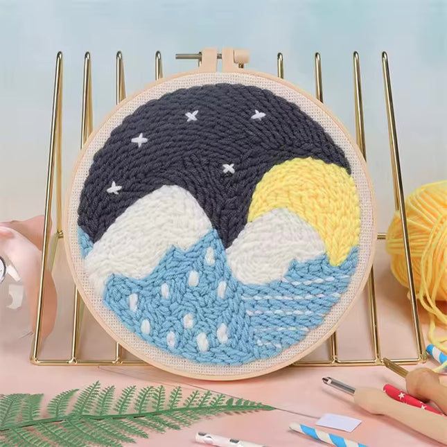 Moon Landscape Punch Needle Embroidery Kit for Beginners Soft Yarn Van Gogh Starry Sky Needlework Wall Painting Home Decor