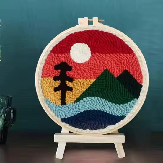 CHENISTORY Cartoon Landscape Punch Needle Embroidery Kit for Beginners Soft Yarn Needlework Embroidery Set Home Decor