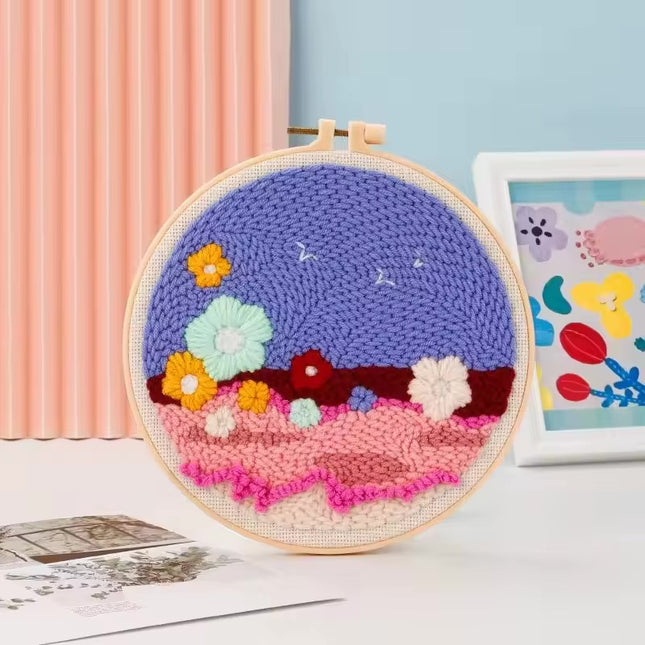 Landscape Pattern Punch Needle Embroidery Kit for Beginners Kids DIY Needlework Wool Work Decorative Paintings Home Decor
