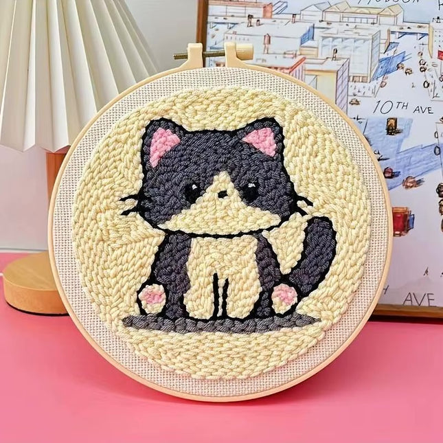 Cute Cat Punch Needle Starter Kits Soft Yarn Punch Needle Embroidery Kit Easy Embroidery Needlework Wool Work Home Decor
