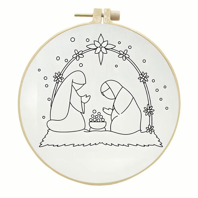Christmas Embroidery Kit with Pattern and Instructions for Beginners with Embroidery Hoop Color Threads and Needles