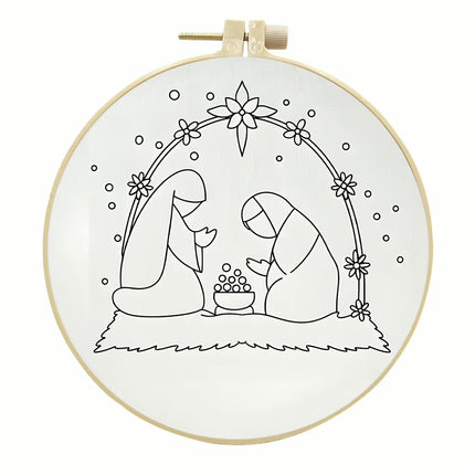 Christmas Embroidery Kit with Pattern and Instructions for Beginners with Embroidery Hoop Color Threads and Needles