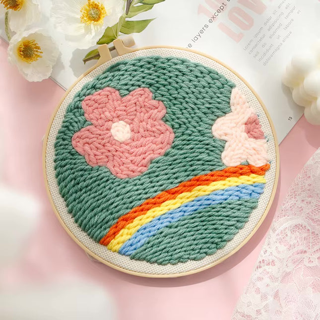 20x20cm Punch Needle Embroidery Starter Kits For Beginners Punch Needle Embroidery Hoops Flowers  Animals Picture Diy Crafts